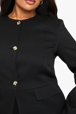 Blazer Peplum Grande Taille Col Rond Boutons Dorés