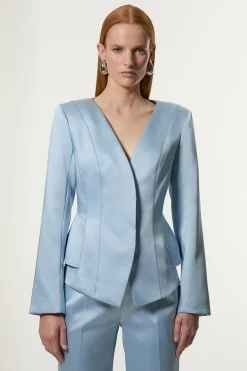 Blazer peplum structuré en satin de viscose avec détails de couture