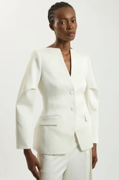KarenMillen Blazer Petite En Satin Ajusté Sans Col<Femme Tailleurs|Satin Et Dentelle