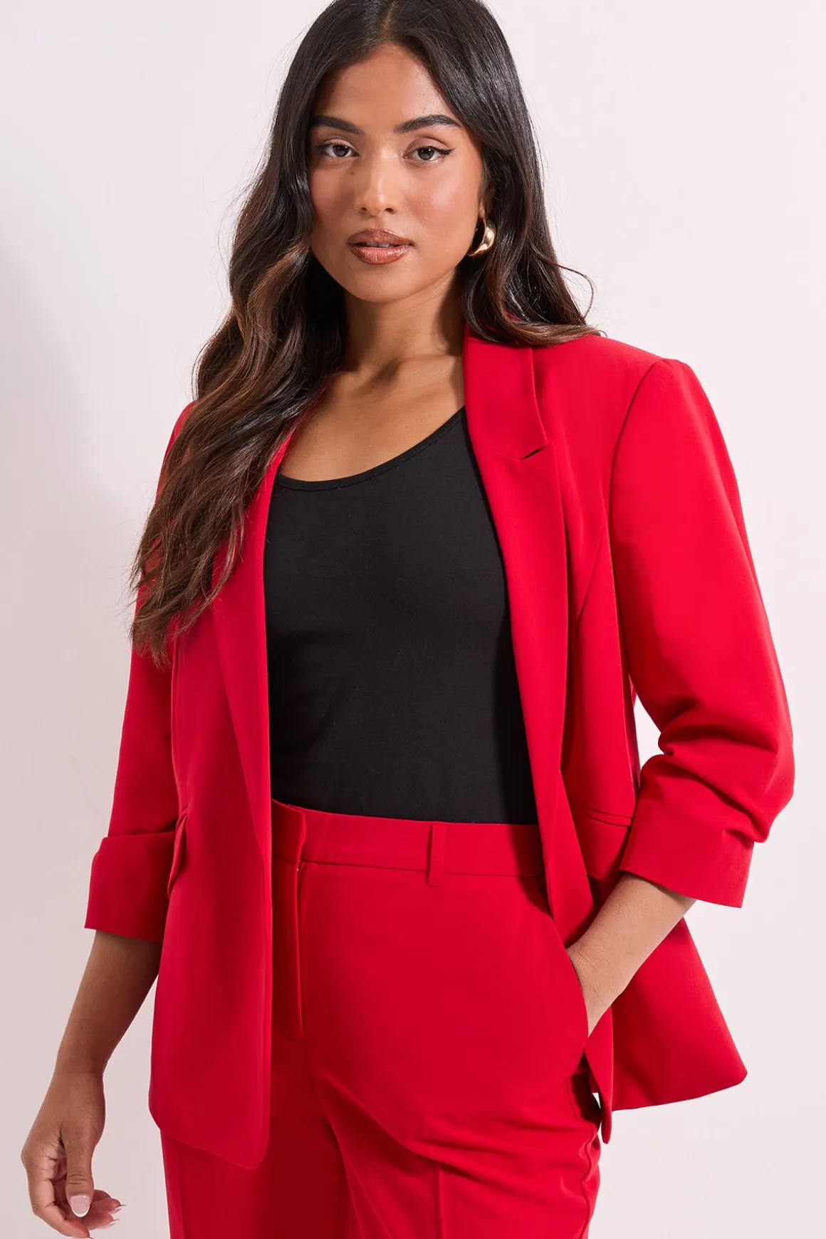 Blazer Petite à Manches Froncées