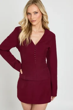 Blazer Petite Taille Ajustée Manches Ballon Taille Cintrée
