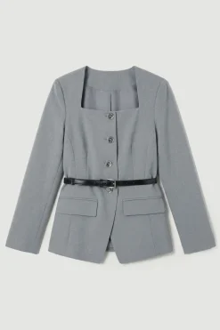 KarenMillen Blazer Petite Tailleur Chiné à Ceinture et Col Carré<Femme Tailleurs|Blazers