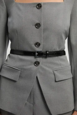 KarenMillen Blazer Petite Tailleur Chiné à Ceinture et Col Carré<Femme Tailleurs|Blazers