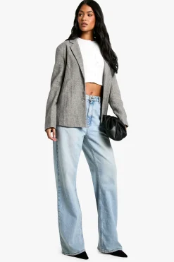 Blazer pied-de-poule en tissu à l'aspect laine grande taille