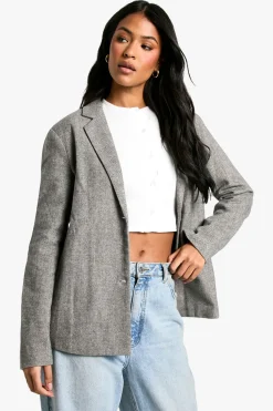 Blazer pied-de-poule en tissu à l'aspect laine grande taille