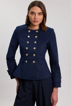 KarenMillen Blazer Péplum Ajusté En Coton Avec Détails De Boutons<Femme Tailleurs|Blazers