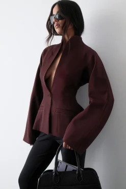 Blazer Péplum À Col Montant Plongeant