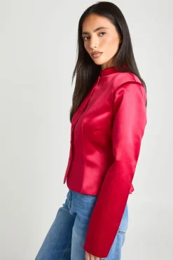 Blazer Péplum Structuré En Satin Avec Boutons