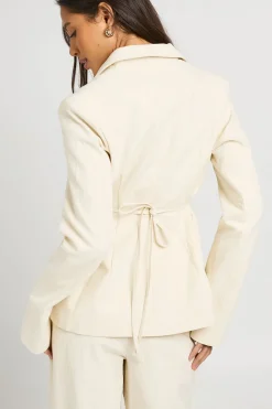 Blazer Premium Effet Lin Avec Ceinture À Nouer