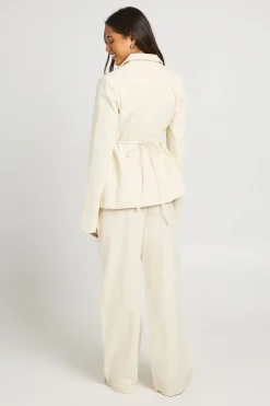 Blazer Premium Effet Lin Avec Ceinture À Nouer