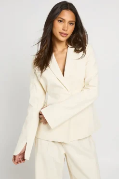 Blazer Premium Effet Lin Avec Ceinture À Nouer