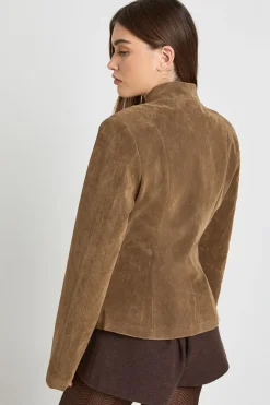 Blazer Sans Col en Synthétique à Taille Cintrée