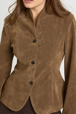 Blazer Sans Col en Synthétique à Taille Cintrée
