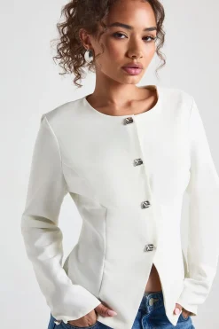 Blazer sans col à garniture argentée