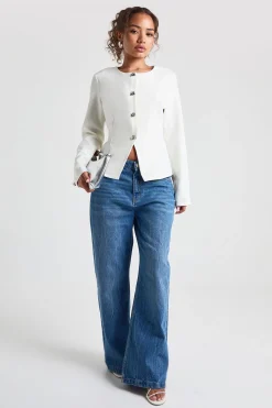 Blazer sans col à garniture argentée