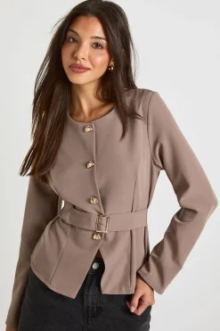 Blazer sans col à garniture dorée