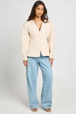 Blazer Sans Col À Taille Cintrée Et Manches Ballon