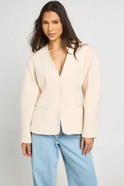Blazer Sans Col À Taille Cintrée Et Manches Ballon