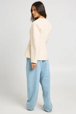 Blazer Sans Col À Taille Cintrée Et Manches Ballon