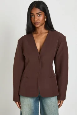 boohoo Blazer Sans Col À Taille Cintrée Et Manches Ballon<Femme Tailleurs|Looks Chocolat
