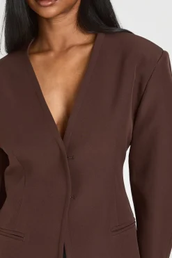 boohoo Blazer Sans Col À Taille Cintrée Et Manches Ballon<Femme Tailleurs|Looks Chocolat