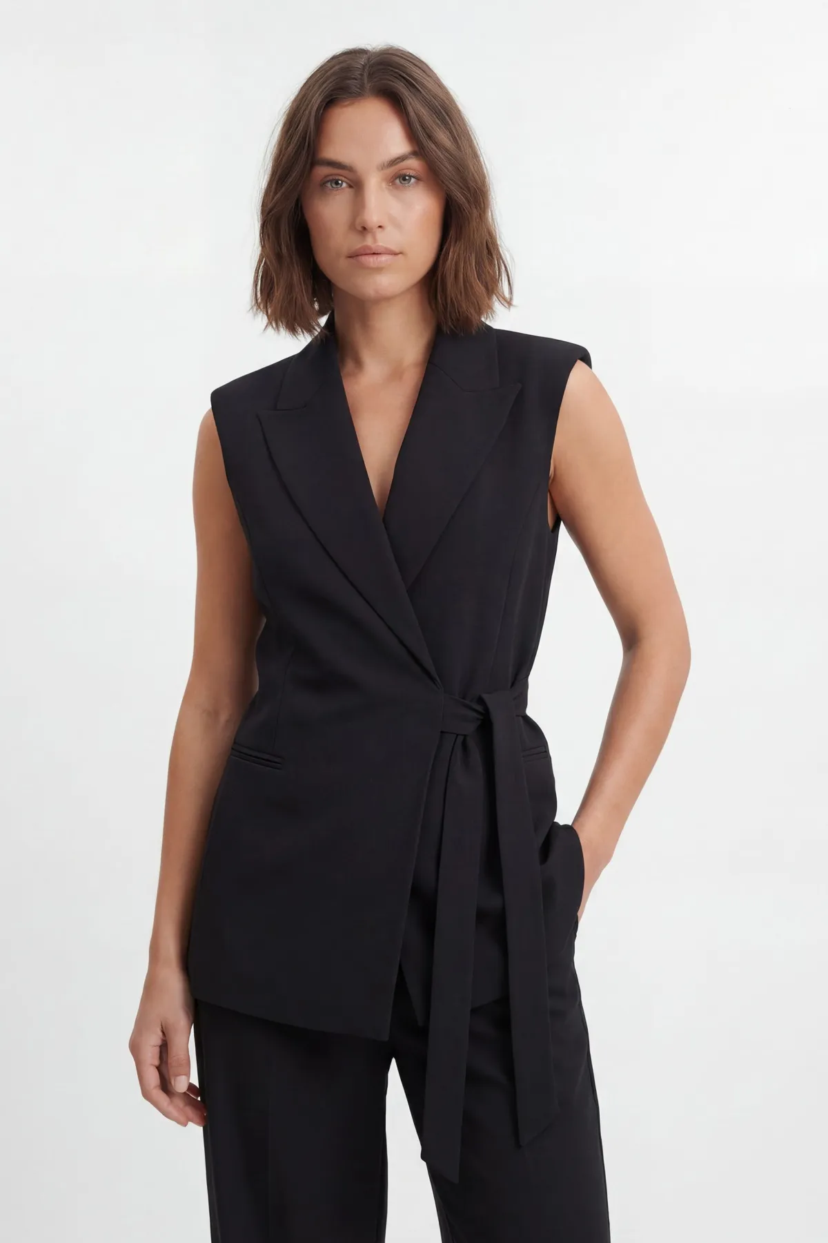 KarenMillen Blazer Sans Manches Ajusté À Détail Cache-cœur Doux<Femme Tailleurs|Blazers