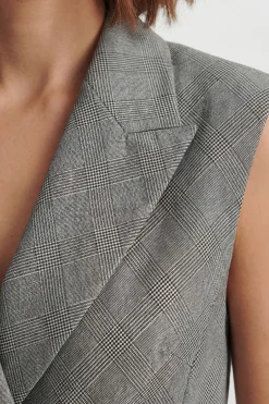 Blazer Sans Manches À Carreaux Souples Avec Détail Cache-cœur Ajusté
