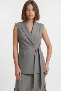 Blazer Sans Manches À Carreaux Souples Avec Détail Cache-cœur Ajusté