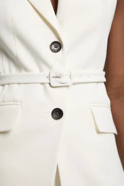KarenMillen Blazer Sans Manches Cintré En Crêpe Structuré Avec Ceinture Petite<Femme Tailleurs|Blazers