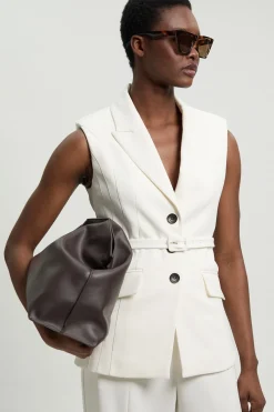 KarenMillen Blazer Sans Manches Cintré En Crêpe Structuré Avec Ceinture Petite<Femme Tailleurs|Blazers