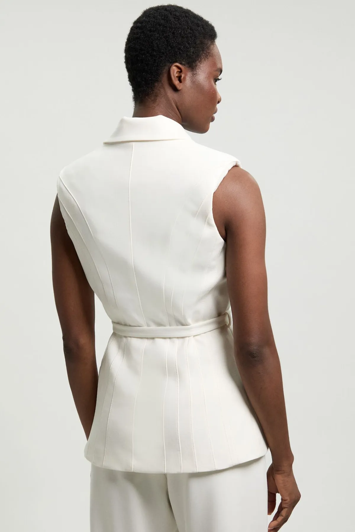 KarenMillen Blazer Sans Manches Cintré En Crêpe Structuré Avec Ceinture Petite<Femme Tailleurs|Blazers