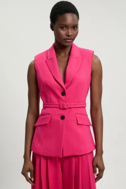 Blazer Sans Manches Cintré En Crêpe Structuré Avec Ceinture