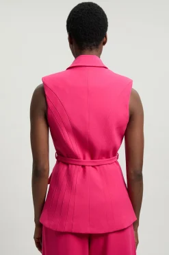 Blazer Sans Manches Cintré En Crêpe Structuré Avec Ceinture