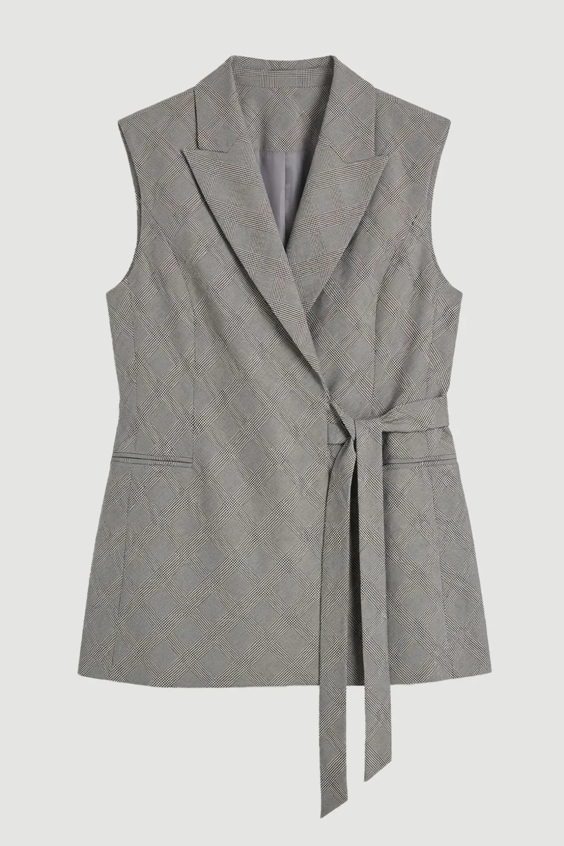 Blazer Sans Manches Grande Taille À Carreaux Avec Détail Cache-cœur Et Coupe Tailleur Souple