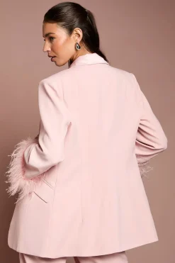 Blazer Style Smoking À Simple Boutonnage Avec Bordure De Plumes