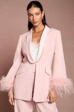 Blazer Style Smoking À Simple Boutonnage Avec Bordure De Plumes