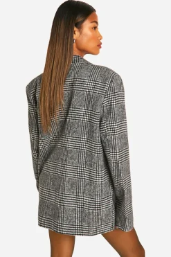 Blazer surdimensionné à carreaux, aspect laine haut de gamme