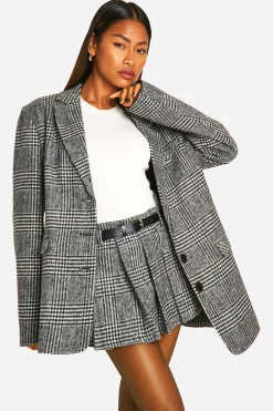 Blazer surdimensionné à carreaux, aspect laine haut de gamme