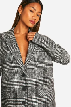Blazer surdimensionné à carreaux, aspect laine haut de gamme
