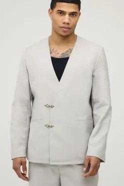 Blazer Surdimensionné sans Col avec Fermeture de Pompier