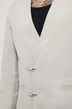 Blazer Surdimensionné sans Col avec Fermeture de Pompier