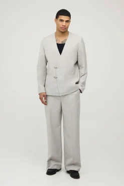 Blazer Surdimensionné sans Col avec Fermeture de Pompier