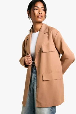 boohoo Blazer surdimensionné tissé à poches décontractées<Femme Blazers|Vestes & Manteaux