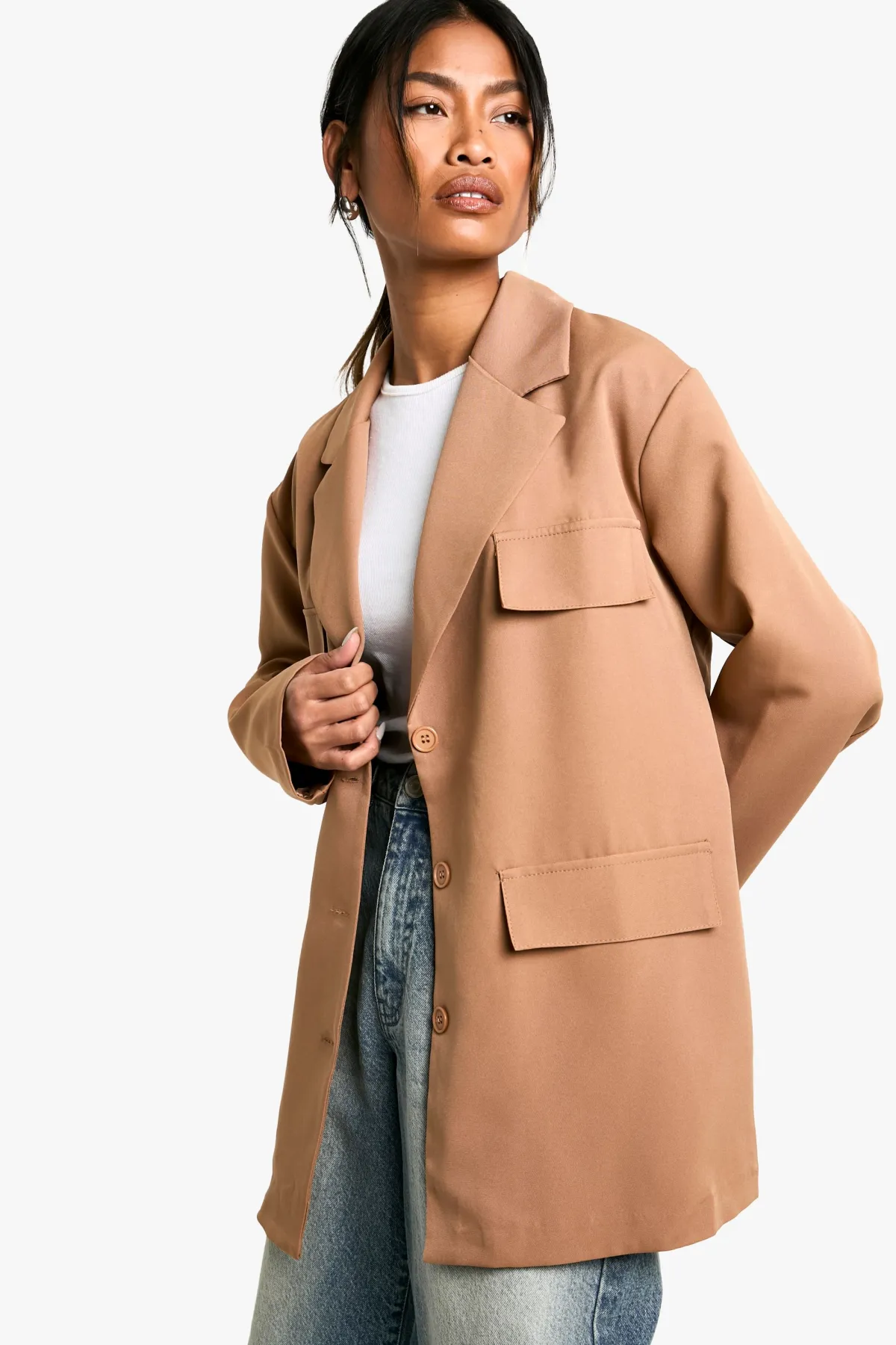 boohoo Blazer surdimensionné tissé à poches décontractées<Femme Blazers|Vestes & Manteaux