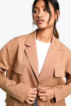 boohoo Blazer surdimensionné tissé à poches décontractées<Femme Blazers|Vestes & Manteaux