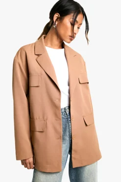 boohoo Blazer surdimensionné tissé à poches décontractées<Femme Blazers|Vestes & Manteaux