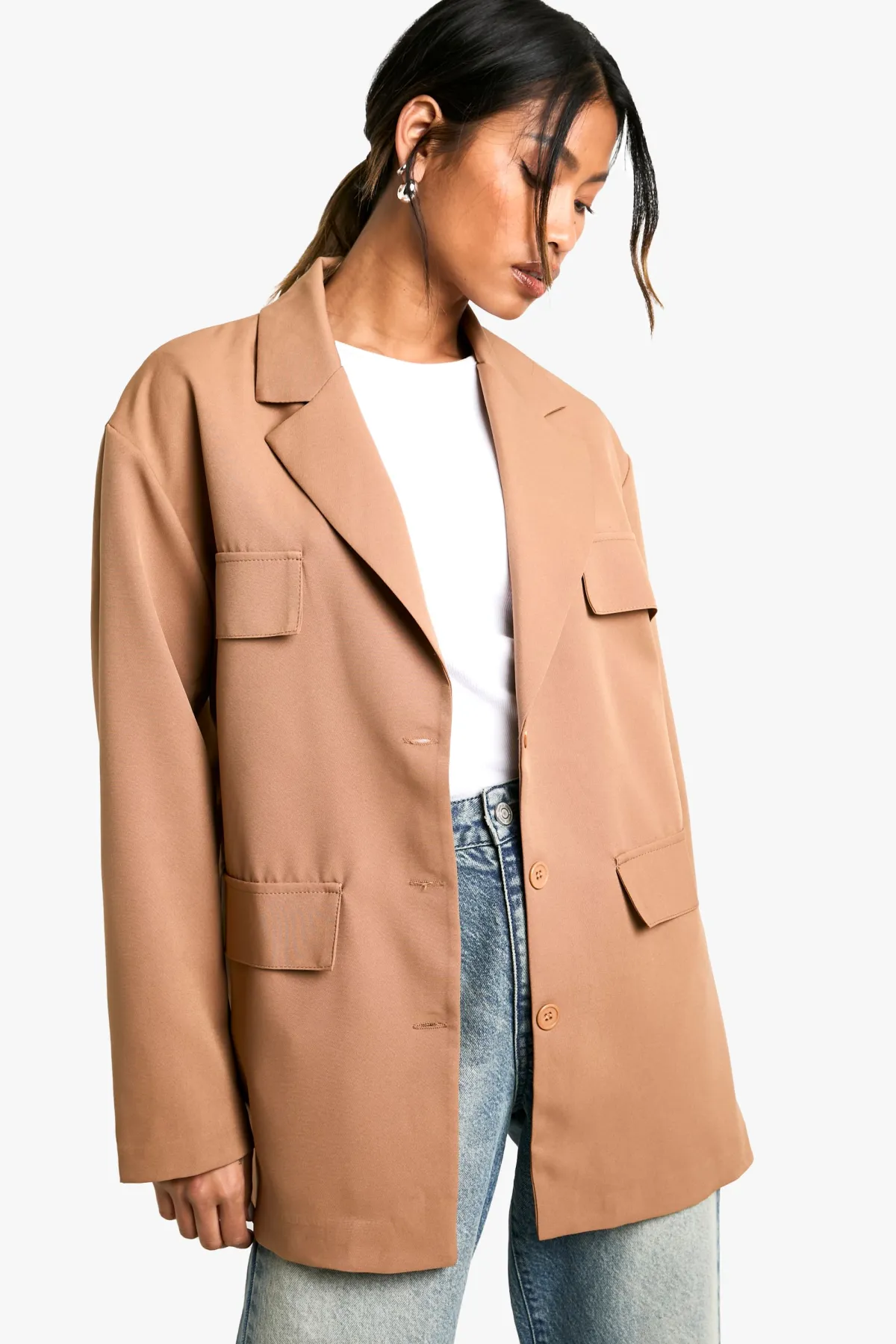 boohoo Blazer surdimensionné tissé à poches décontractées<Femme Blazers|Vestes & Manteaux
