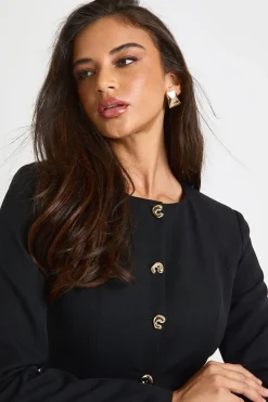 Blazer sur mesure sans col avec garniture dorée