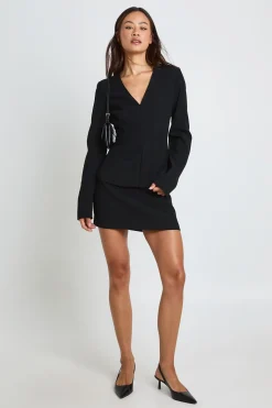 Blazer Taille Haute Manches Bouffantes Taille Cintrée