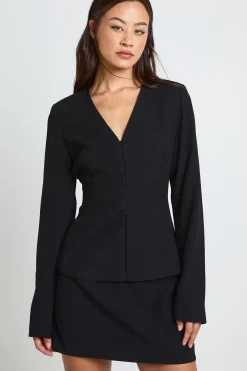 Blazer Taille Haute Manches Bouffantes Taille Cintrée